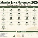 Kalender Jawa November 2026 Lengkap dengan Weton dan Neptu 1–30 November